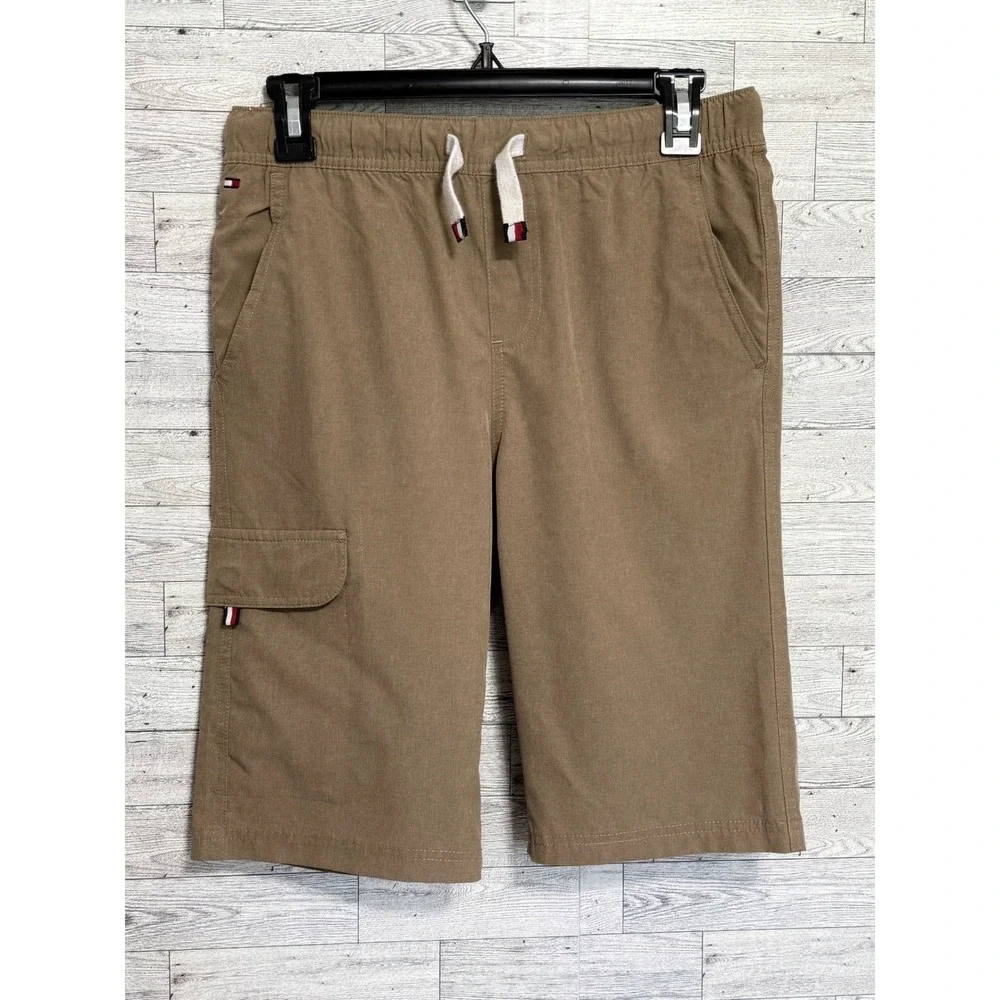 Tommy Hilfiger Boys Youth Khaki‎ Cargo Shorts Elastic Waist Tan Size L 16/18